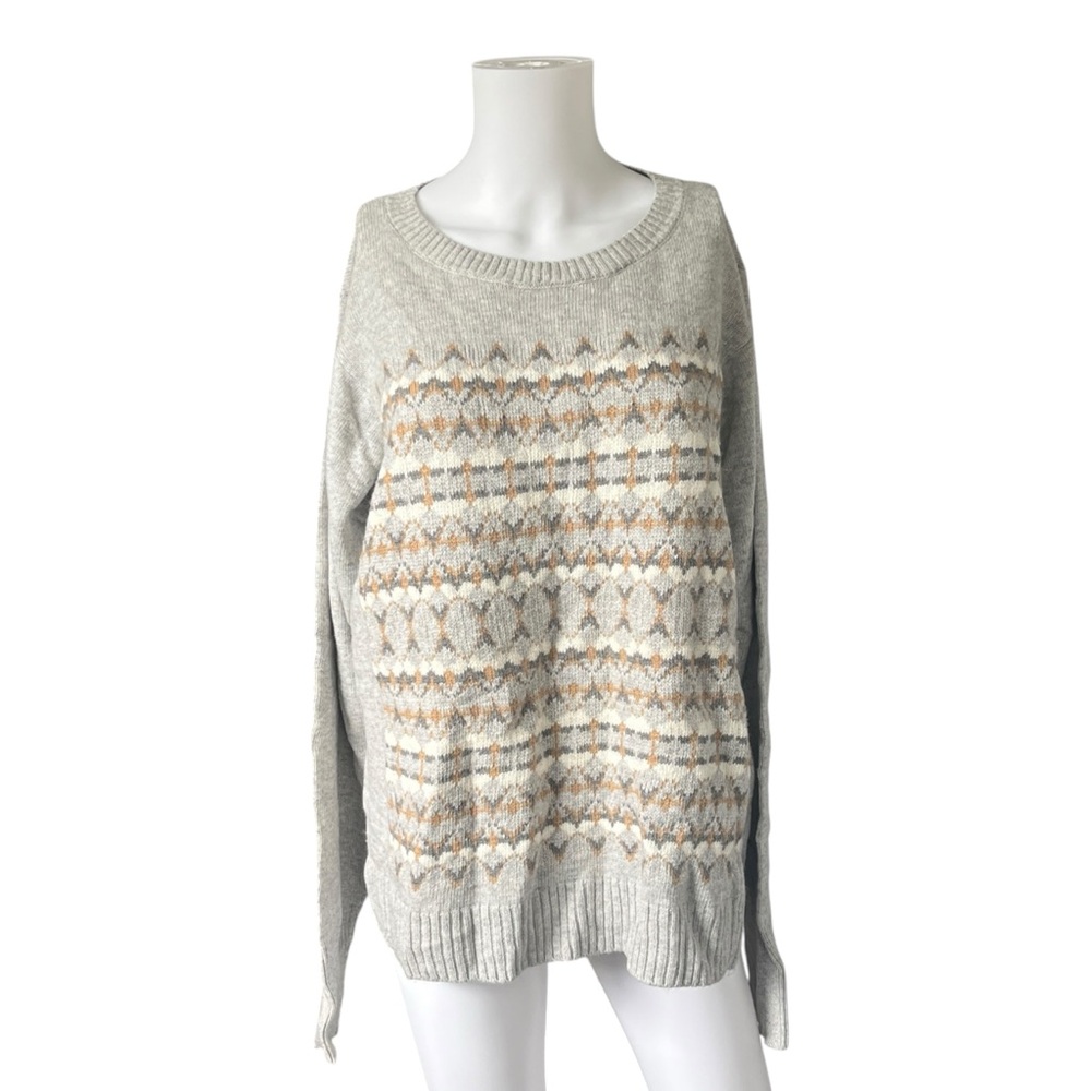 J Crew Factory Wool Blend Fair Isle Sweater Crew Neck Pullover Size XL